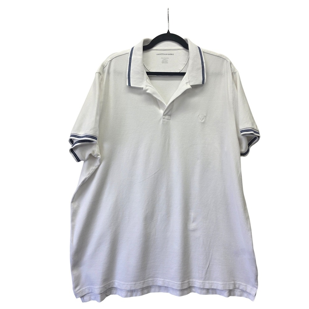 American Eagle Mens XXXL White Navy Tipped Slim Fit Pique Polo Shirt 3XL